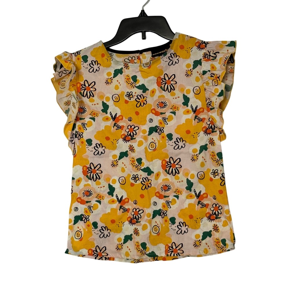 Nooworks Ruffle Sleeve Top‎ in Daisy Yellow Floral Print Cotton - XSmall